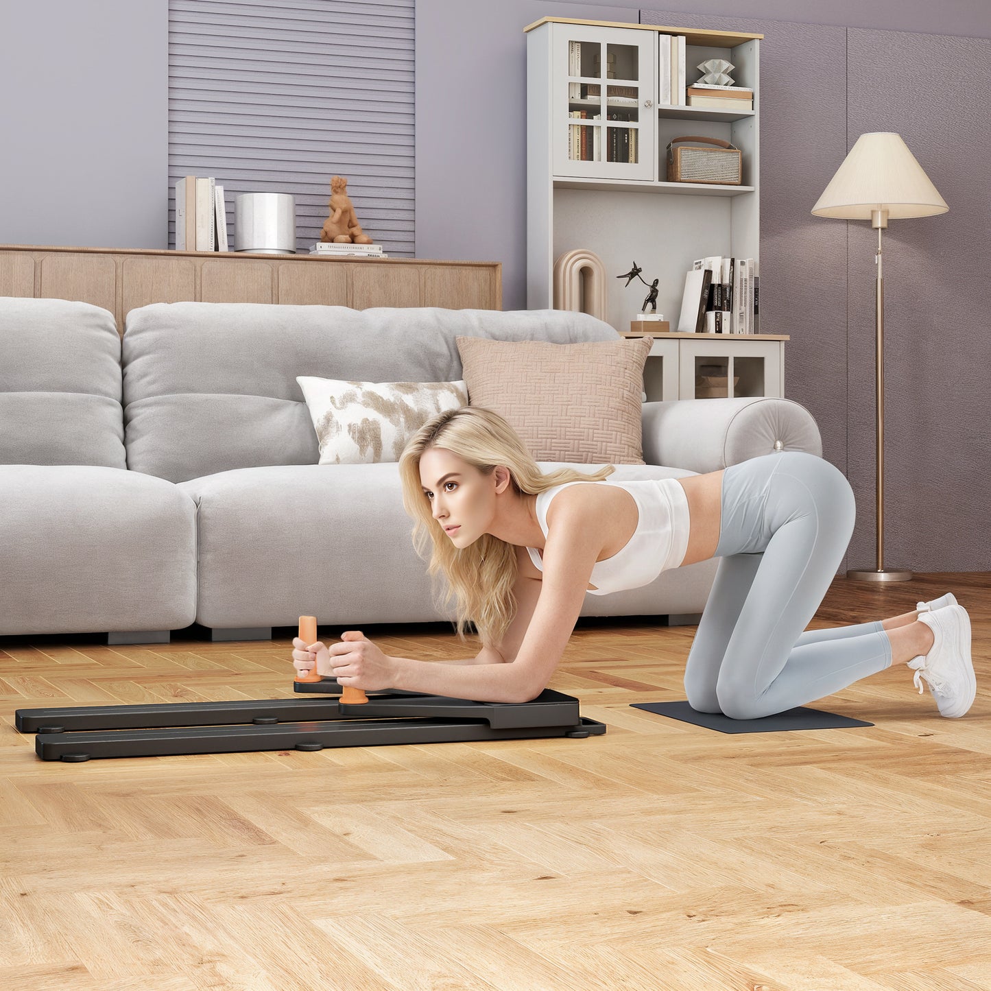 SPORTNOW Push Up Board Set Of 2, Portable Press Up Board With Dual Glide Rails, Knee Pad, Pushup Stand Pilates Reformer Machine For Home Gym, Multifunctional Workout Equipment For Men & Women