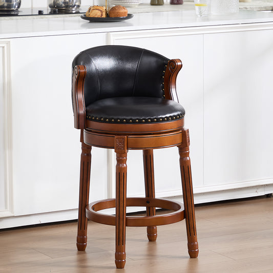 Cow Top Leather Wooden Bar Stools, 360 Degree Swivel Bar Height Chair With Backs For Home Kitchen Counter, Morden Chair Barstools