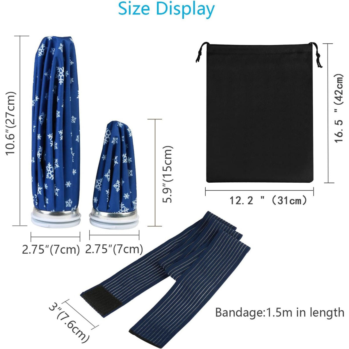 4-Piece Ice Pack Set With 6-Inch & 11-Inch Blue Snowflake Cooling Pads, Strap, And Storage Pouch For Parties