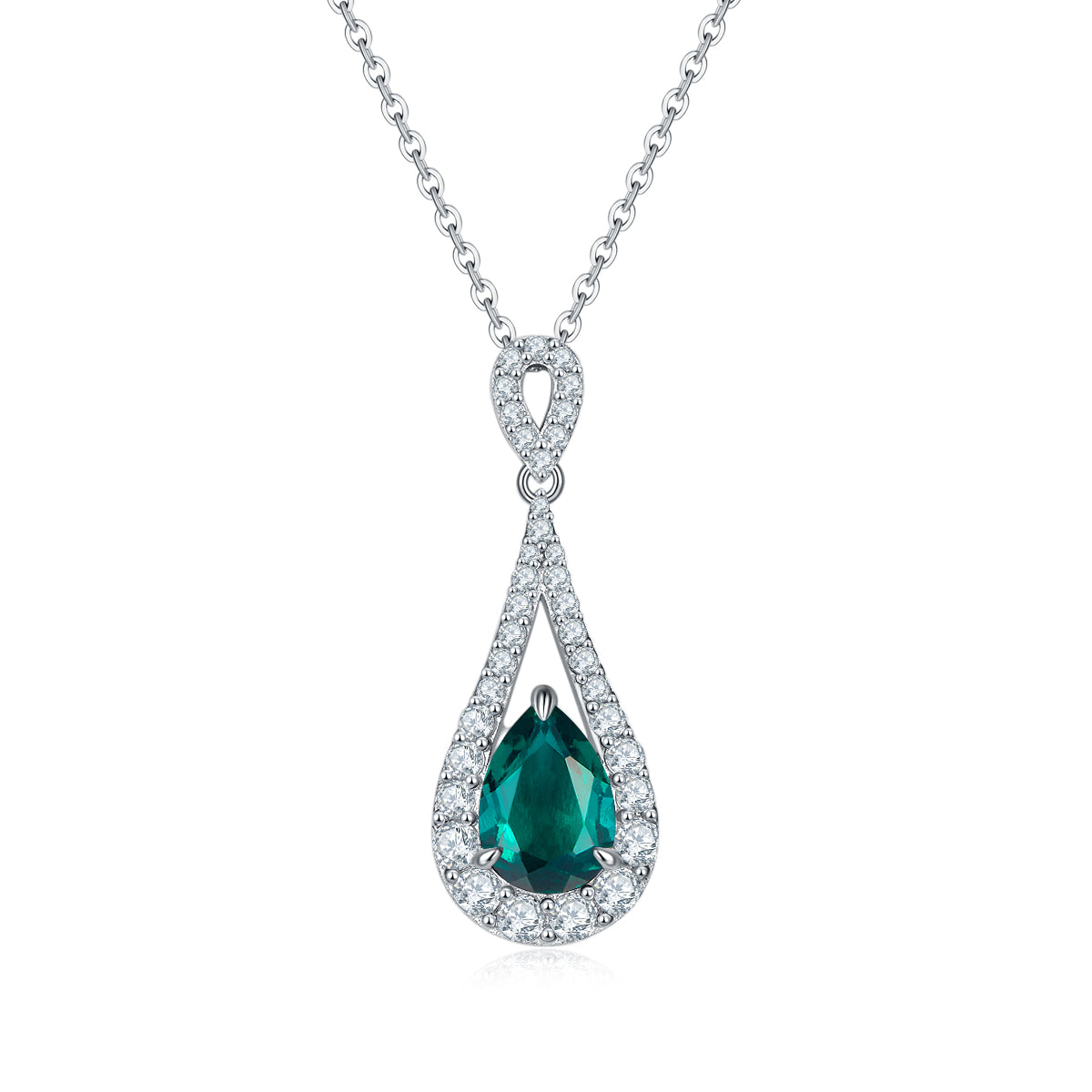 S925 Sterling Silver Teardrop Pendant Necklace, 11x7mm Lab-Grown Ruby & Emerald, Platinum Plated 45cm, 3.7g Women's Jewelry Gift Box