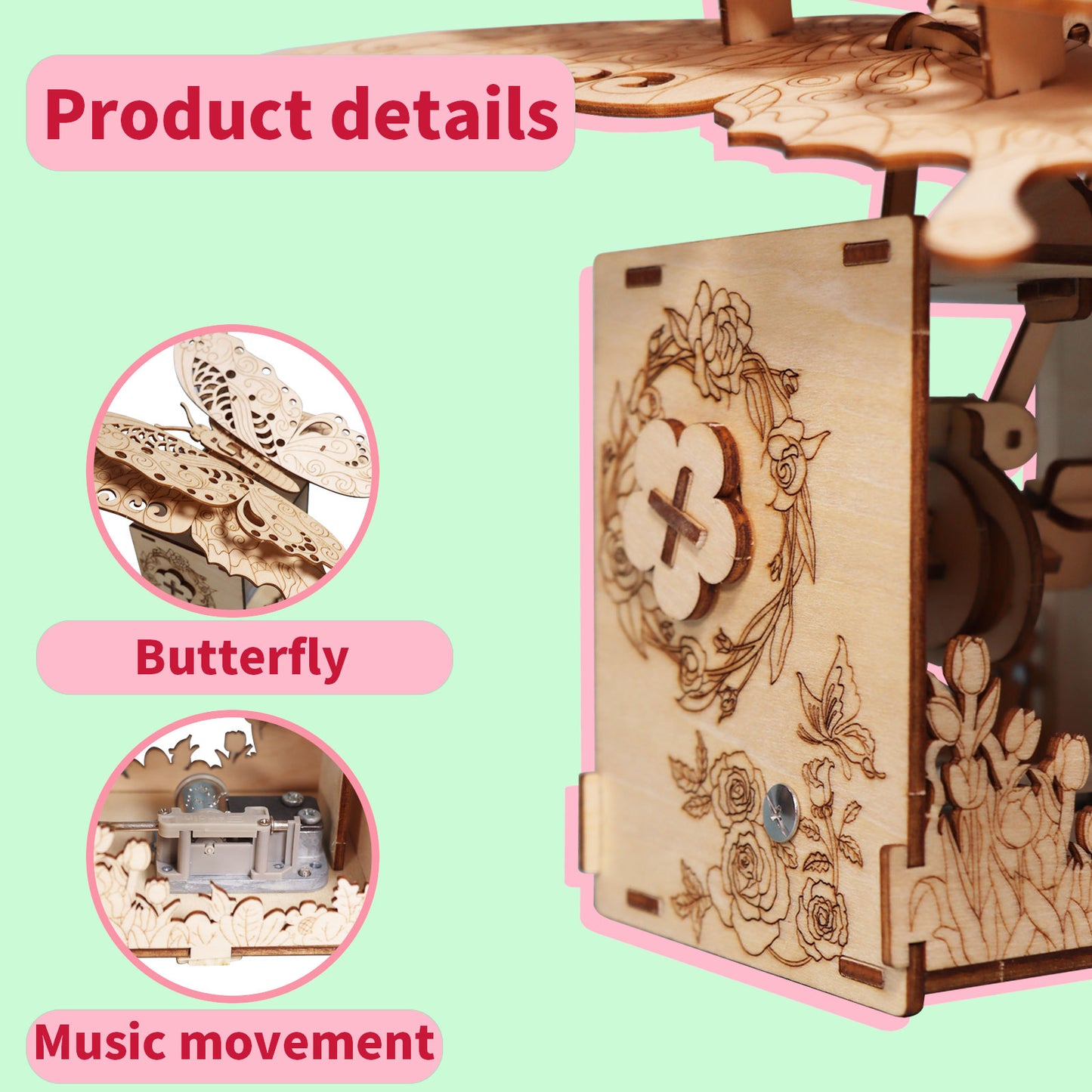 Sales Are Prohibited On The TEMU And SHEIN-MUSIC PARK 3d Wooden Puzzle Hand Butterfly Music Box You Are My Sunshine Handmade Assembly Model Kit Holidays Brthdays Christmas Gifts