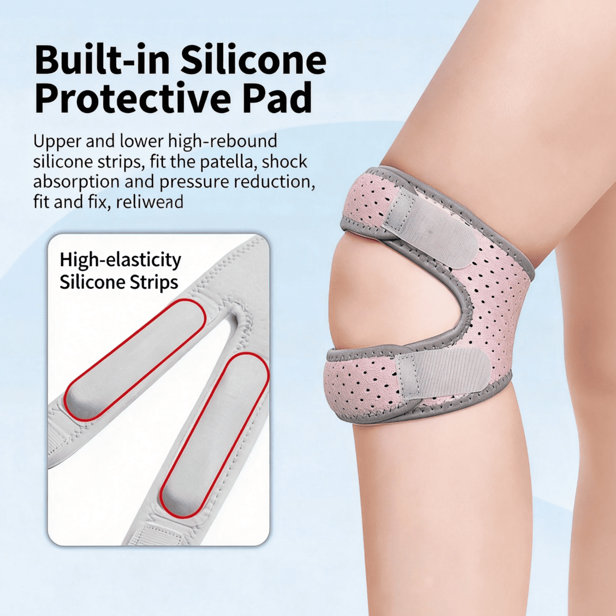 Upgraded Dual Patella Knee Strap With Silicone Pad Adjustable Compression Knee Support Brace Non-Slip Shock Absorption For Running Weightlifting Fitness