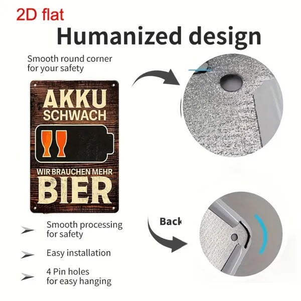 CIFbuy Vintage AKKU SCHWACH Low Battery Need More Beer Metal Tin Sign Multi-Use Yard Sign For Bar Office Home Cafe Restaurant - TikTok, Temu Pick-up Service
