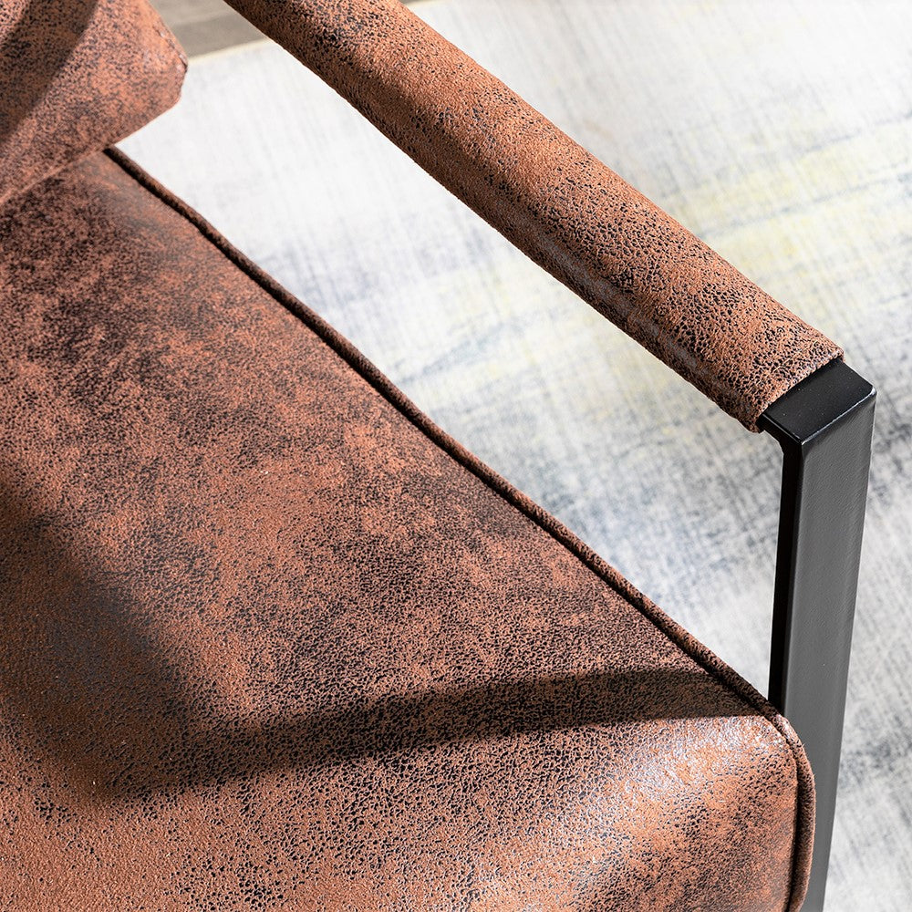 Classic Mid Century Modern Accent Chair With Durable Square Metal Frame, Armchair For Living Room, Bedroom, Home Office In Spotted Microfiber Upholstery, Brown