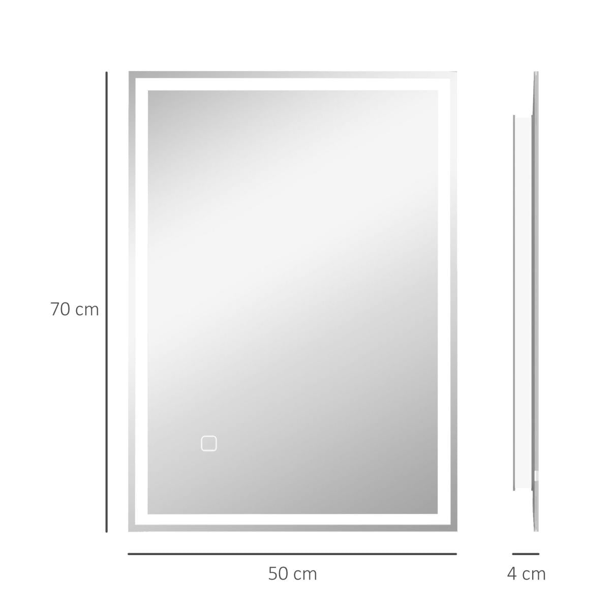 70 X 50cm LED Bathroom Mirror With Lights, Dimmable Makeup Mirror, Vanity Mirror With 3 Colour, Smart Touch, Anti-Fog