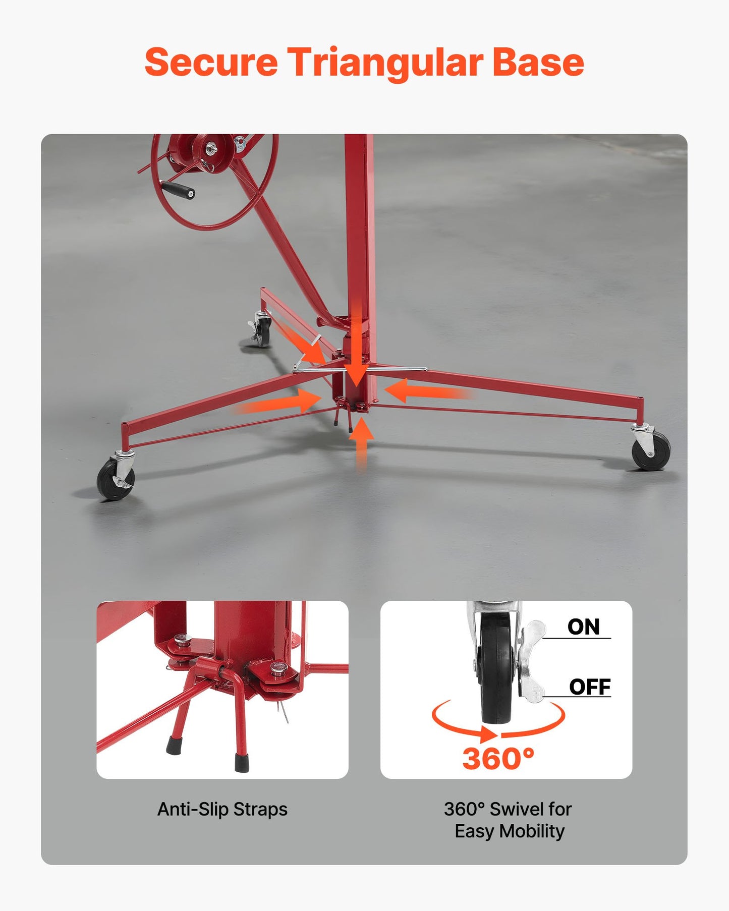 16ft Drywall Lift, Heavy-Duty 150 Lbs Sheetrock Hoist With Adjustable Telescoping Arm, Lockable Wheels, Drywall Lifter Panel Jack Hoist Tools Ideal For Ceiling & Wall Installation (Red)