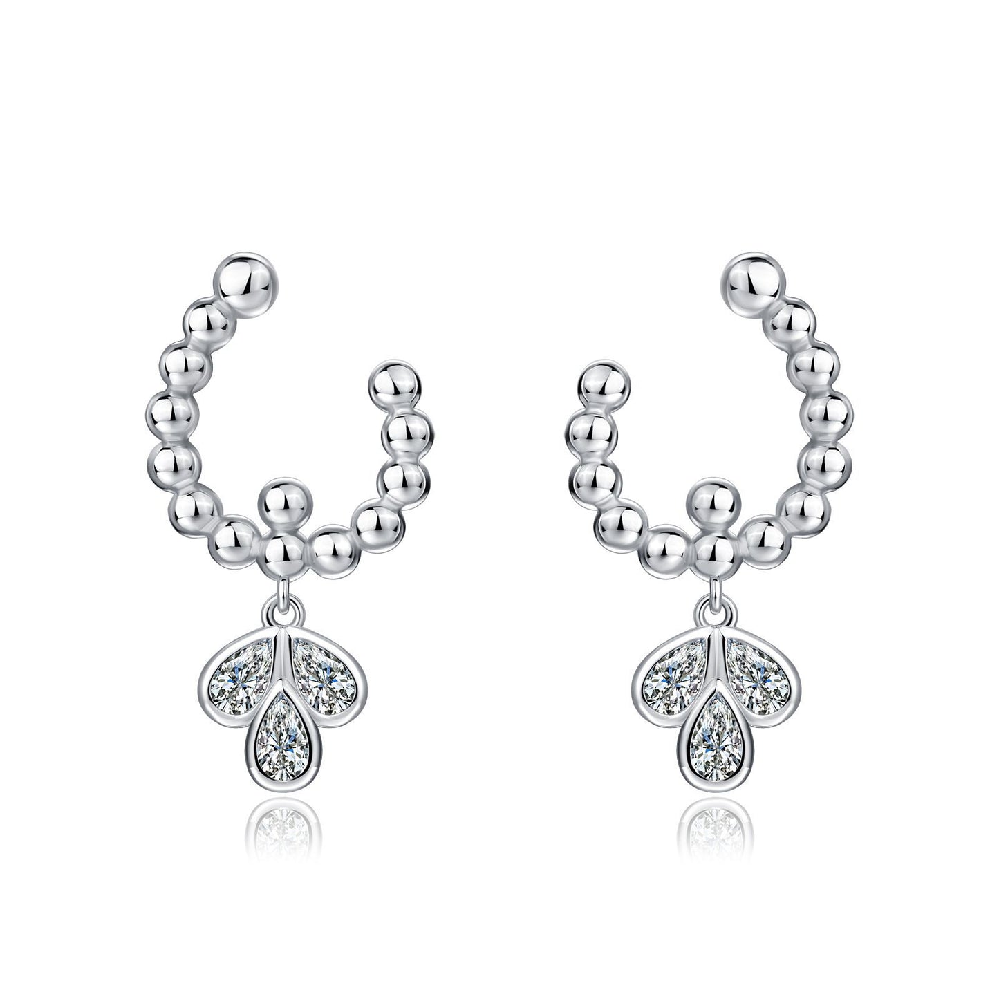 S925 Sterling Silver Beaded Hoop Earrings, Pear Cut D-VVS1 Moissanite Dangle, Platinum Plated 4.6g Women's Jewelry Gift Box Set
