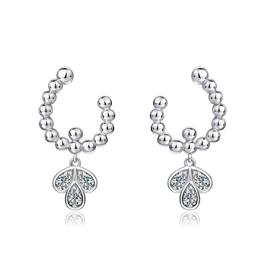 S925 Sterling Silver Beaded Hoop Earrings, Pear Cut D-VVS1 Moissanite Dangle, Platinum Plated 4.6g Women's Jewelry Gift Box Set