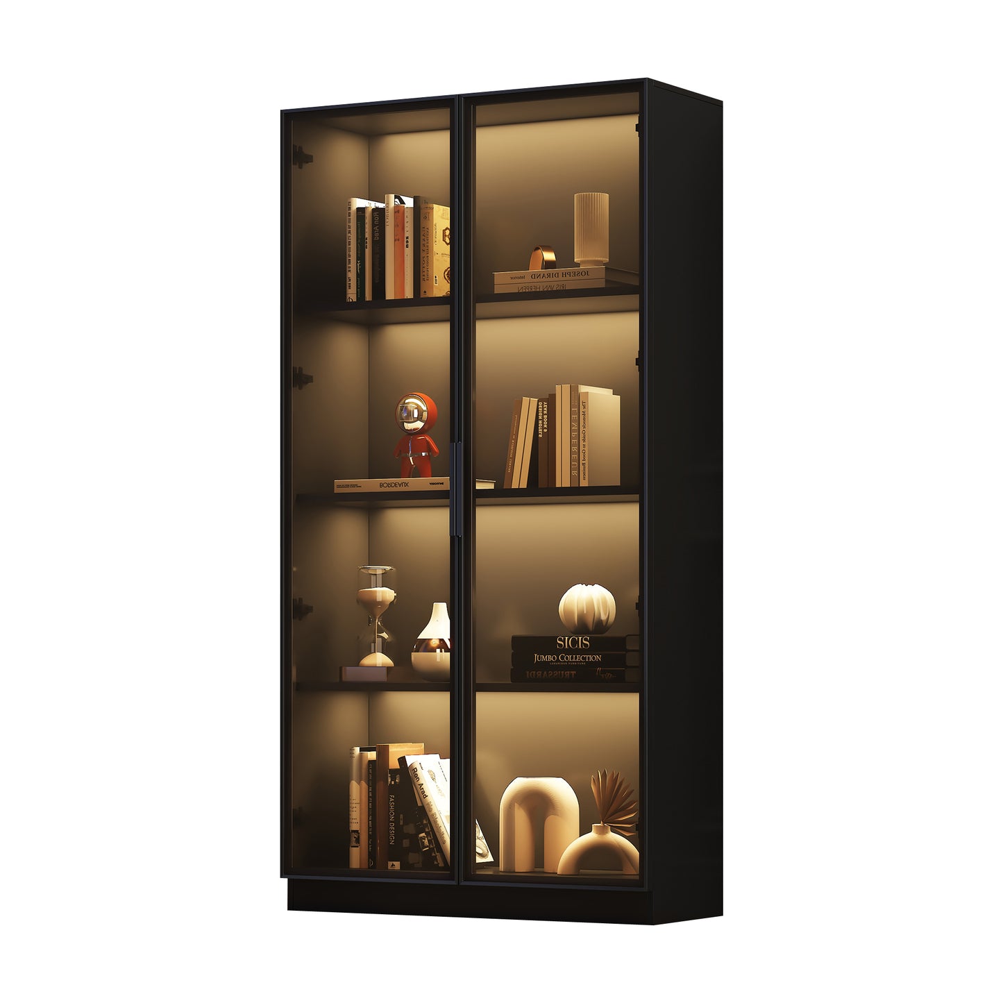 Glass Display Case With APP LED Lighting, Double Door Display Case With Movable Shelves, 80X40X160cm, Tall Cabinet For Living Room, Stand Display Cabinet, Bathroom Cabinet