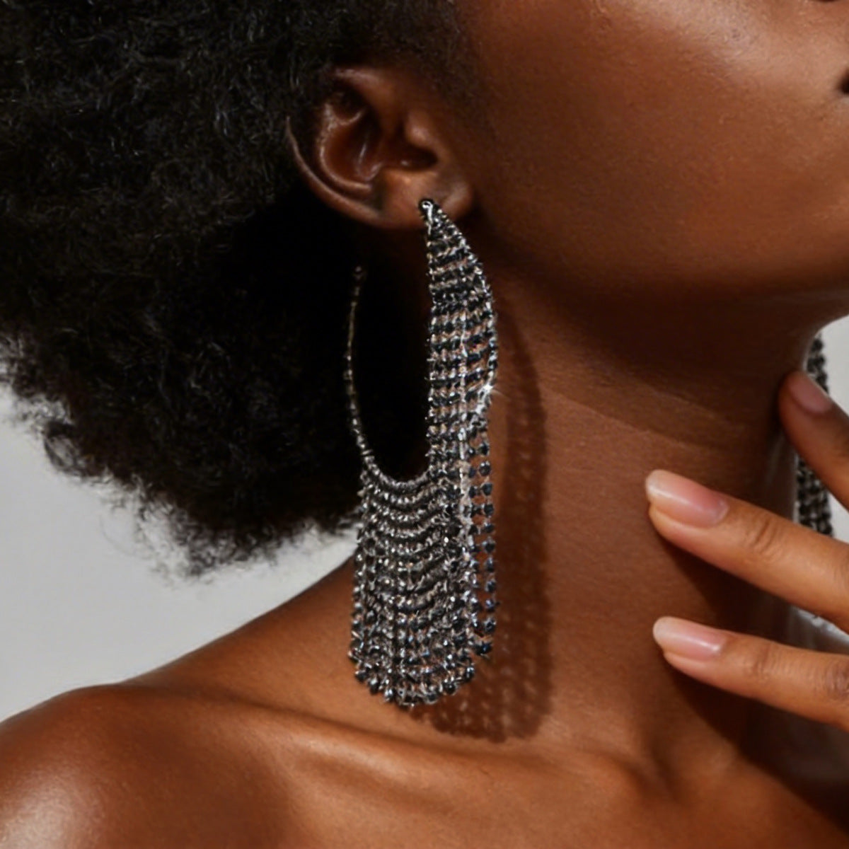New European American Round Full Paved CZ Tassel Stud Earrings With Silver Needle, Luxurious Exaggerated Unique Light Luxury High-End Ear Jewelry For Women