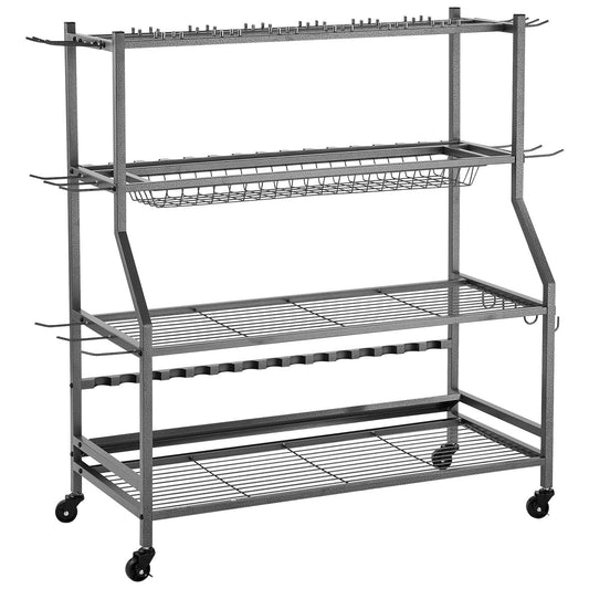 Fishing Rod Holder For 15-Rods, Mobile Fishing Pole Rack Cart With Wheels, Fish Gear Equipment Organizer For Garage Home Indoor Use, For Tackle Box Reel Accessories Storage, Gifts For Men