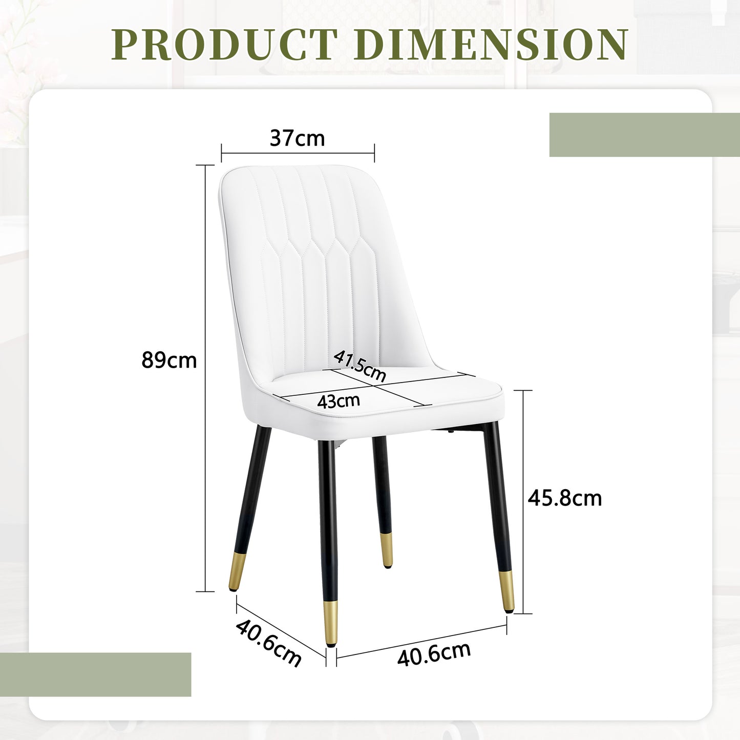 Set Of 2 Modern White Dining Chairs With White PU Leather Back Upholstery And Black Metal Legs, Suitable For A Wide Range Of Uses, Such As Dining Room, Kitchen And Bedroom.