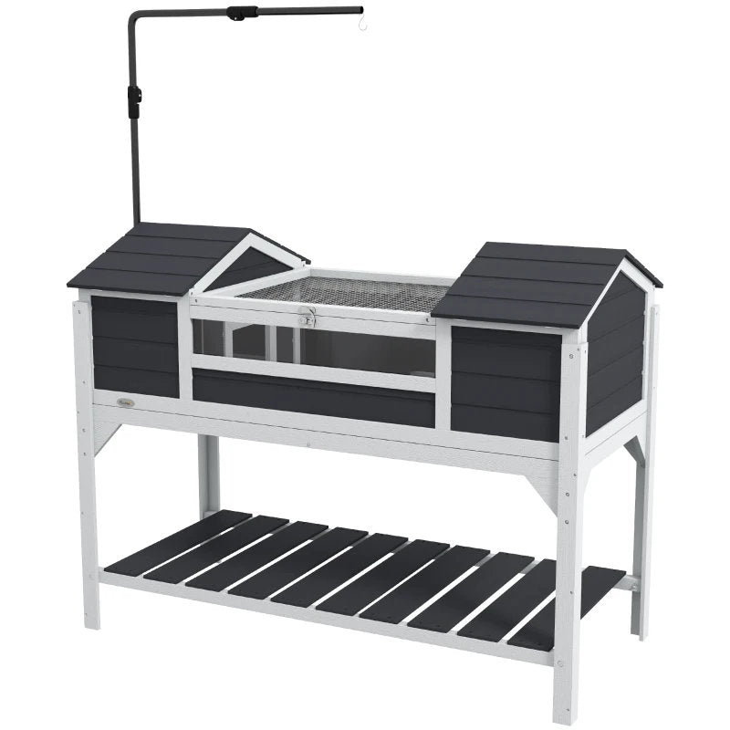 Tortoise Enclosure Tortoise House With Adjustable Lamp Holder Storage Shelf, Dual Main Houses, Openable Lid, Gray