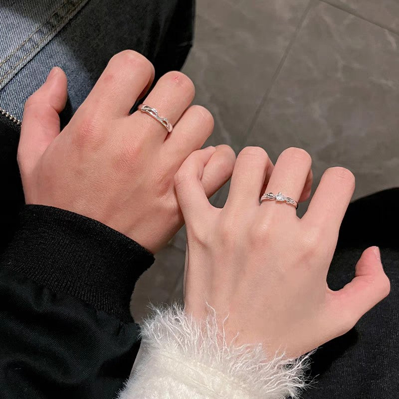 1 Pair 999 Sterling Silver Cupid's Arrow Diamond Couple Rings, Romantic Adjustable Promise Rings, Ideal Valentine's Day Gift For Lovers