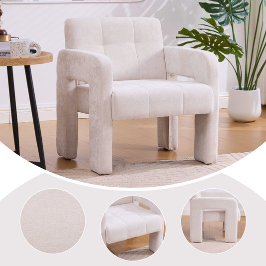 Modern Minimalist Casual Single Armchair Living Room, Bedroom, Office Area Upholstered Chair Comfortable Padded Armchair Nordic Style Casual Seating Beige Chenille