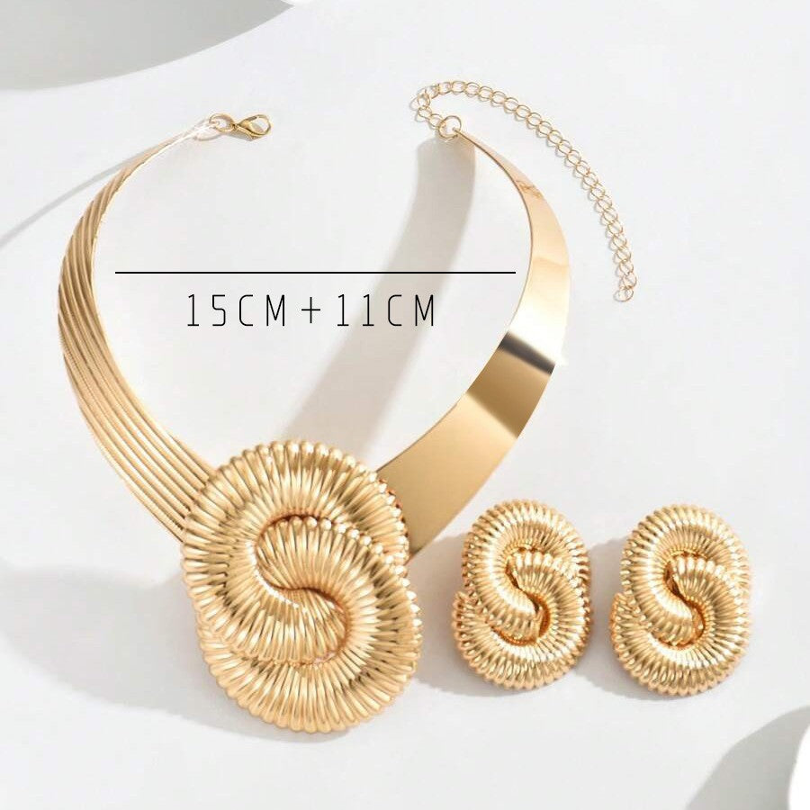Cross-border European & American Women Jewelry Set, Unique Exaggerated Twisted Geometric Necklace & Threaded Earrings, High-end Versatile Matching Accessories