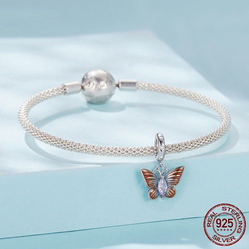 S925 Sterling Silver Butterfly Pendant Charm Smart Insect Diy Bead Accessories