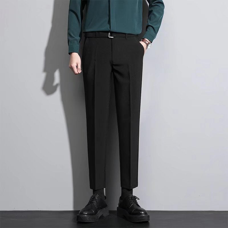 Mens Casual Korean-Style Trendy Wrinkle-Resistant Straight-Tailored Pants