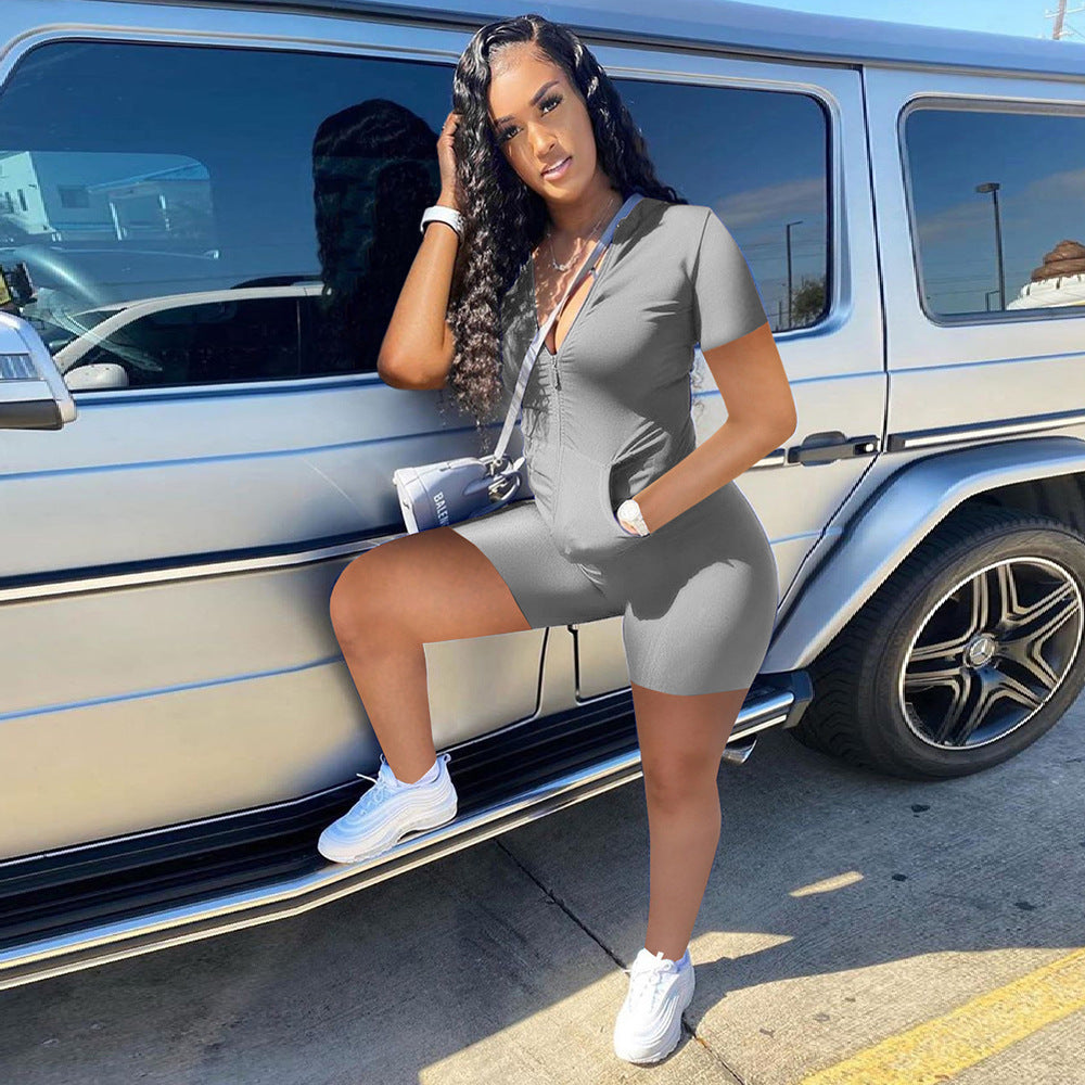 Womens Casual Solid-Color Fashion Two-Piece Set