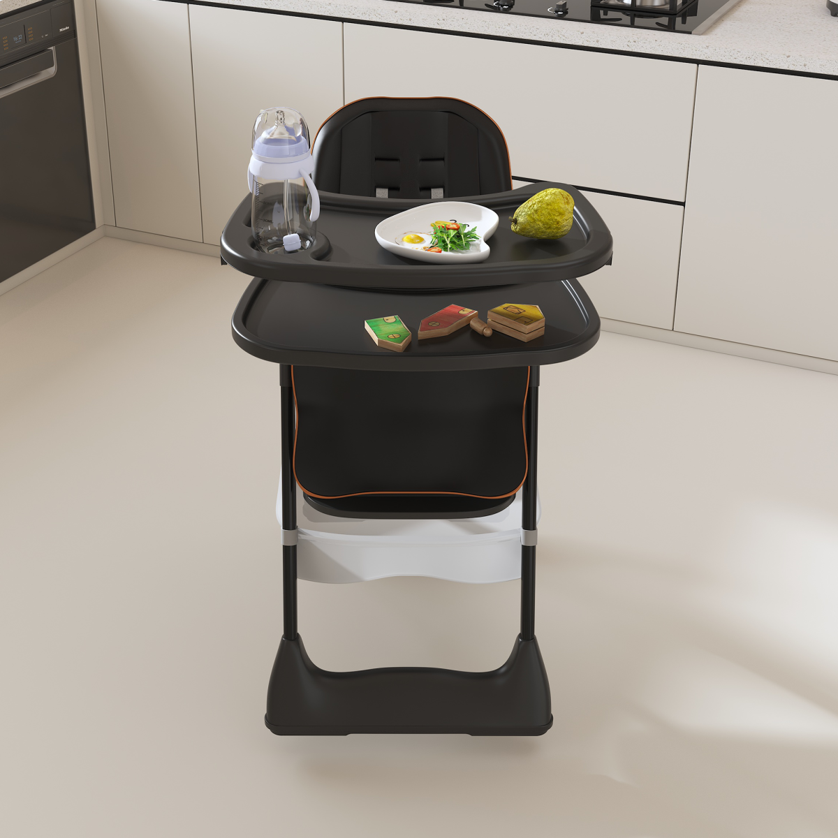 Adjustable Baby High Chair 0-6 Years -Portable Infant Feeding Seat With Safety Belt, Silent Lockable Wheels & Easy-Clean Design For Home, Dining, Living Room, Bedroom  Black