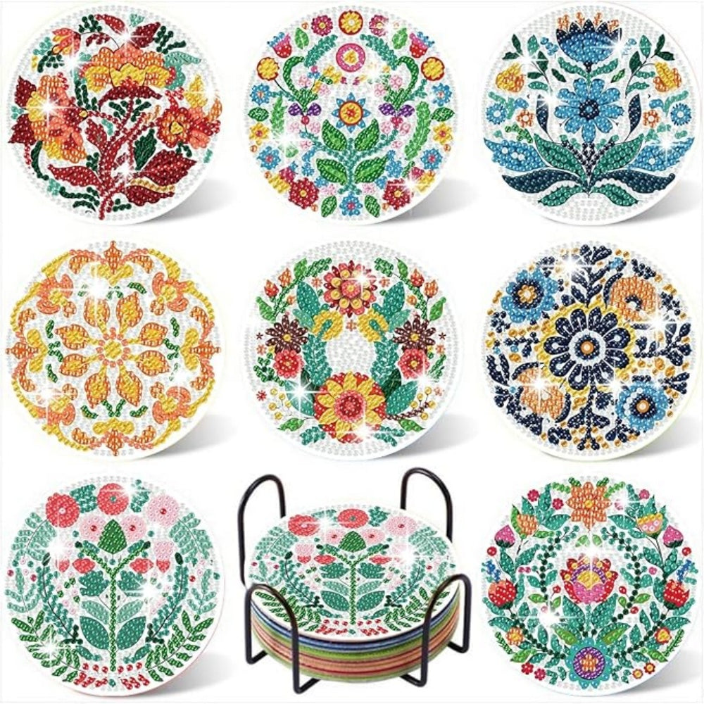Diamond Art Drawing Coaster With Bracket, DIY Beautiful Pattern Diamond Art Coaster, Suitable For Adults And Beginners Diamond Drawing Kit, Diamond Kit Craft Supplies, Exquisite Gifts For Friends