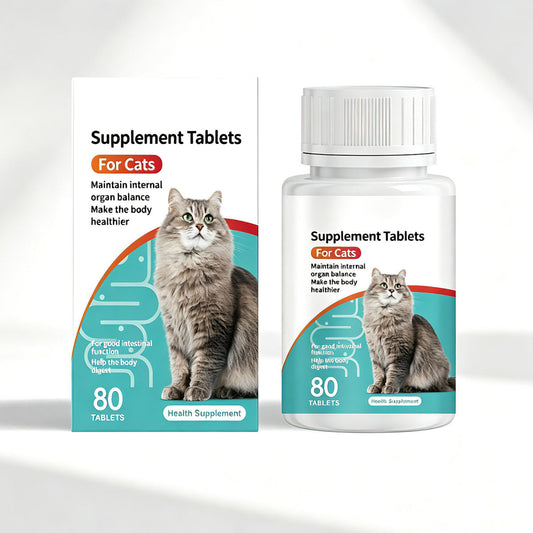 Cat Probiotic Supplement Tablets, Gut & Digestive Health Support With Vitamin B2 & Selenium, Immune, Skin & Vision Care, 80 Tablets