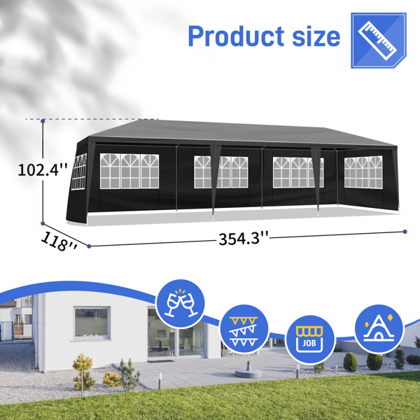 10'x30' Outdoor Party Tent With 8 Removable Sidewalls, Waterproof Canopy Patio Wedding Gazebo Black