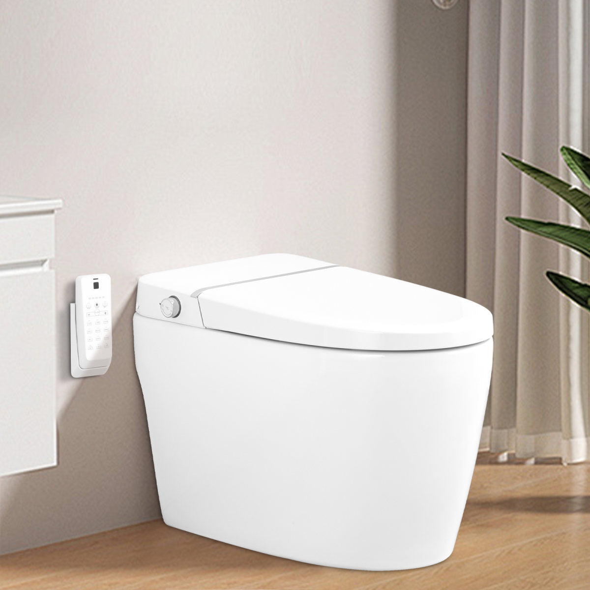 Smart Toilet Bidet Combo With Foot Sensor Open Cover Seat, Self-Cleaning Nozzle, Heated Seat, Night Light, Knob Control, Power Outage Flushing, Soft Close, Auto Flush, With Remote Control