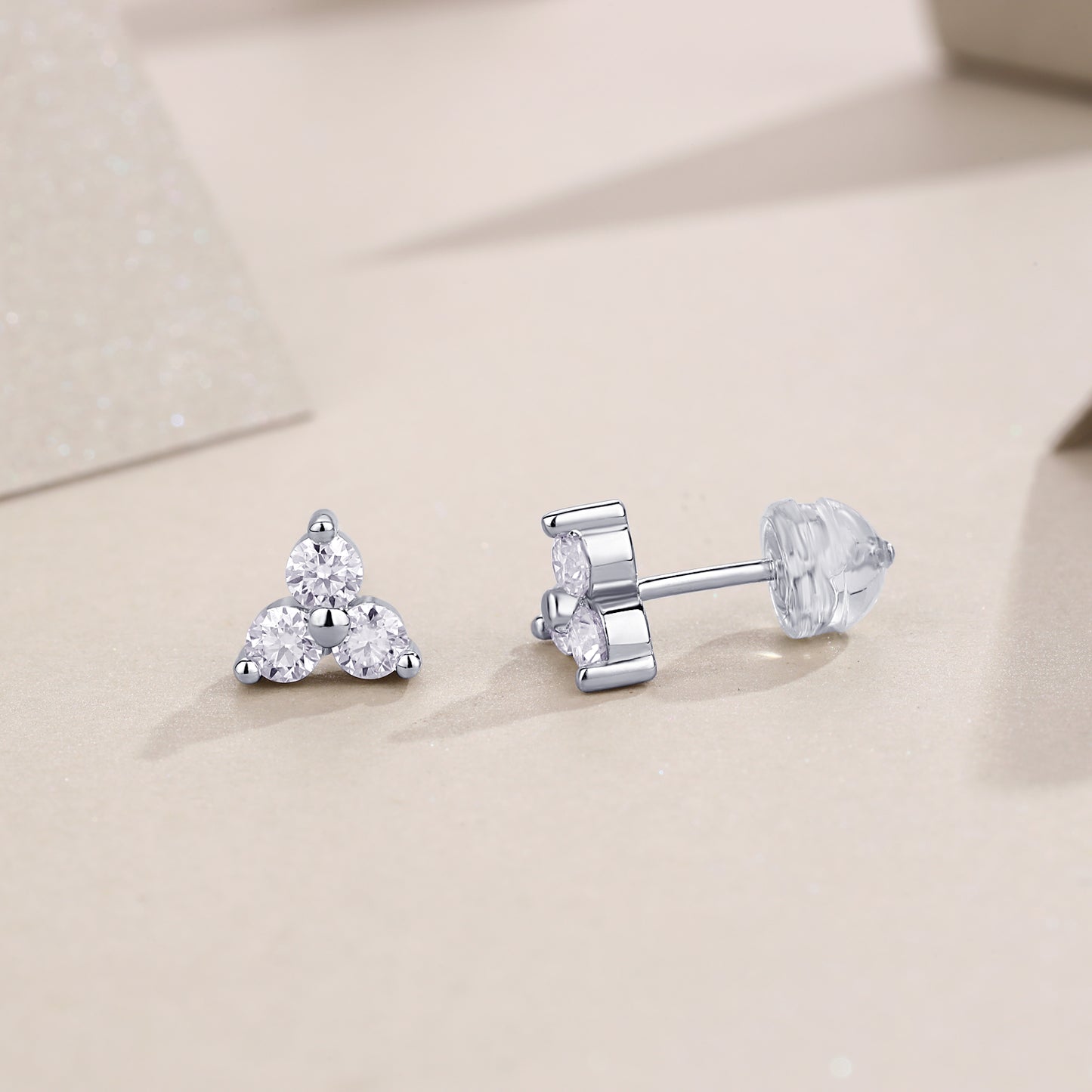 S925 Sterling Silver Trinity Stud Earrings, 0.6ct D-VVS1 Moissanite, Platinum Plated 1.2g Women's Minimalist Jewelry Gift Box