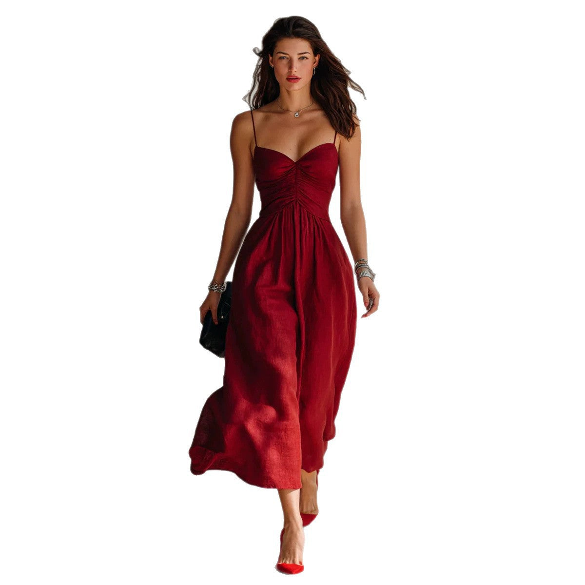 Spring Summer Pleated Strap Dress New Style