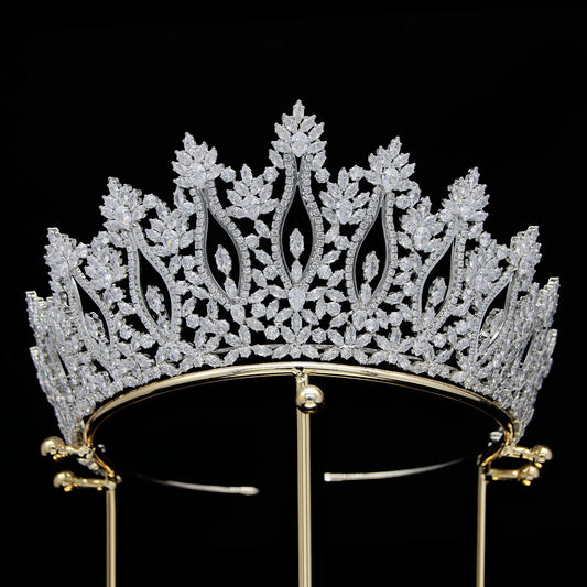 European And American Zircon Bridal Crown Headpiece With Metal Plating, Korean Style