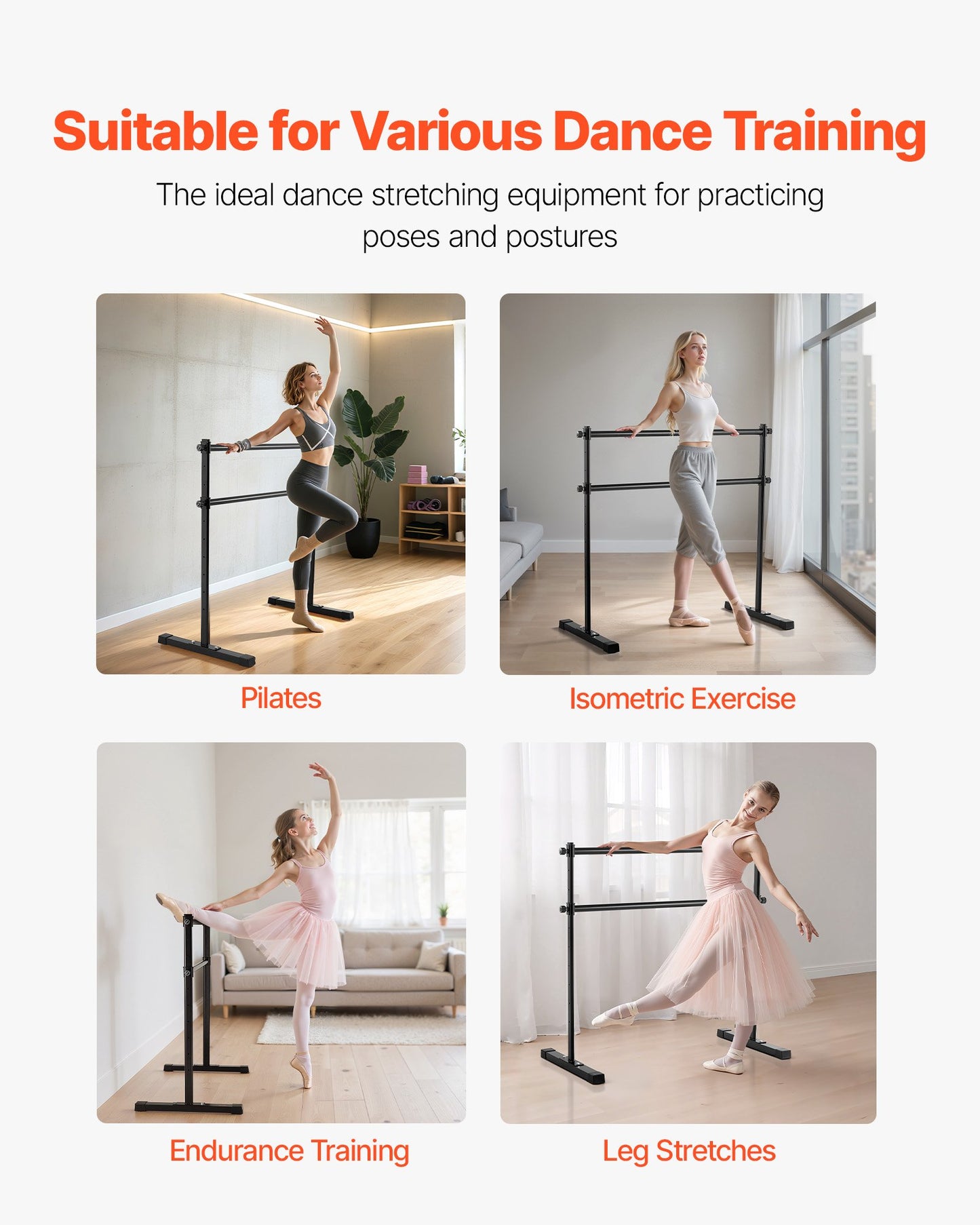 Ballet Barre, 4 Ft Double Barre Bar For Home, Freestanding Portable Ballet Stretching Dance Bars, Height Adjustable Anti-Wobble Fitness Studio Equipment, For Pilates Balance Workout