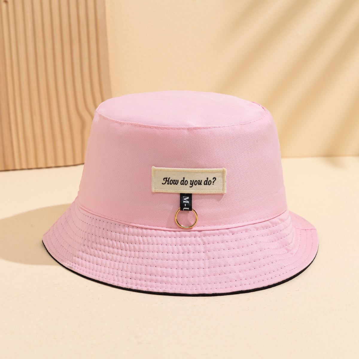 Simple Solid-color Double-sided Fisherman Hat With  Lettering, Unique Metal Ring Bucket Hat Suitable For Summer Outdoor Wear Versatile Casual Hat