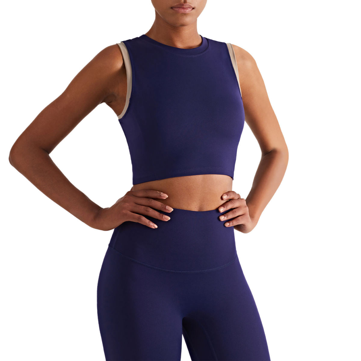 Women's High Collar Sports Vest, European And American Sexy With Breast Pad Contrast Color Binding Yoga Clothes