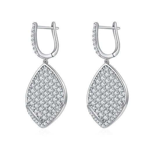 S925 Sterling Silver Platinum Plated Leaf Shaped Pave Moissanite Dangle Earrings  Teardrop Drop Earrings With GRA Certificate Luxury Jewelry Gift Box Set