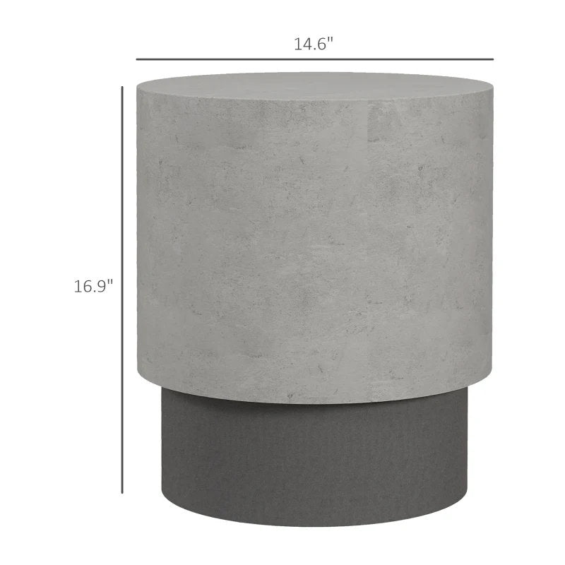 Lightweight Accent Table With Concrete Finish, Round Side Table With 4 Adjustable Feet For Indoor, Outdoor, Gray