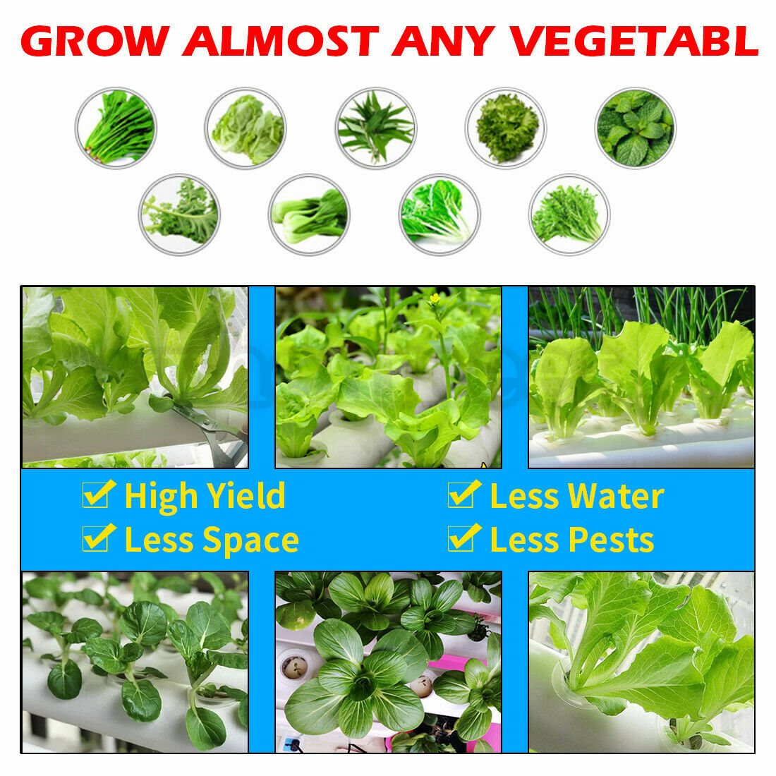 36 Sites Hydroponic Grow Tool Kits Vegetable Garden System Home Water Pump PVC