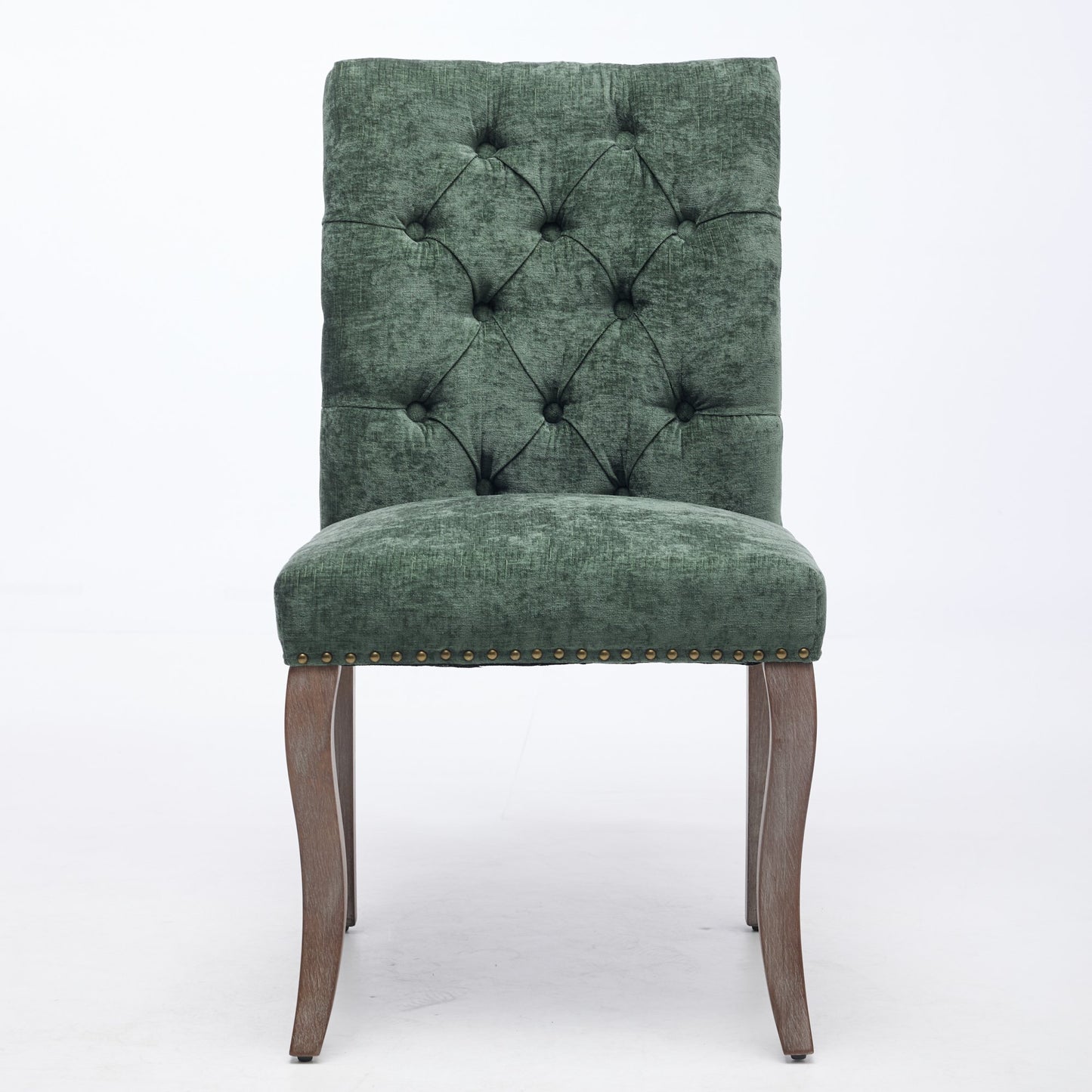 Upholstered Chenille Fabric Accent Dining Chair, Curved Solid Wood Legs, Elegant Tufted Club Dining Room Kitchen Room Dining Chair, Set Of 2,Olive Green,SW1894OL