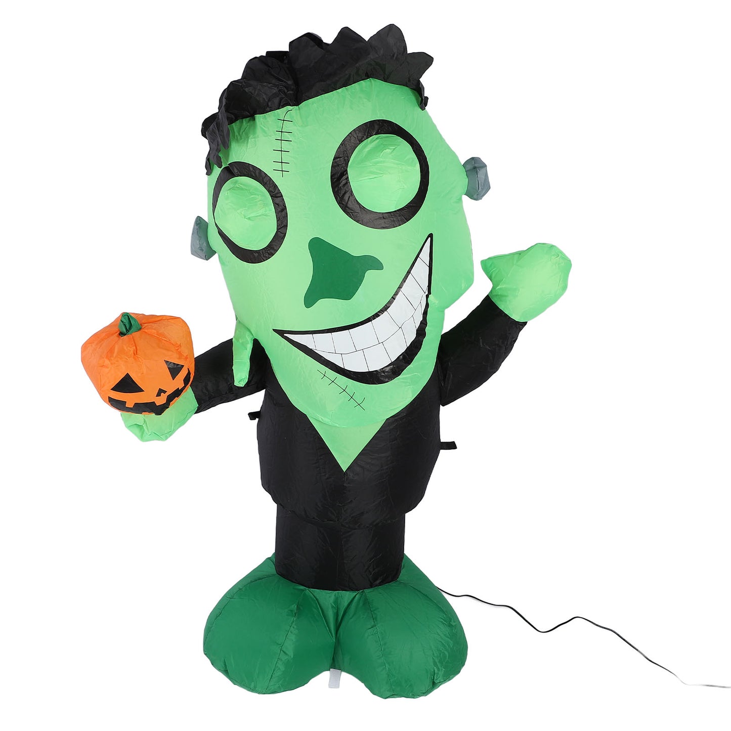 3.9ft Inflatable Green Monster With Pumpkin Big Eyes LED Lights Outdoor Yard Garden Lawn Holiday Party Decor IP44 Water Resistant US Plug 100‑120V