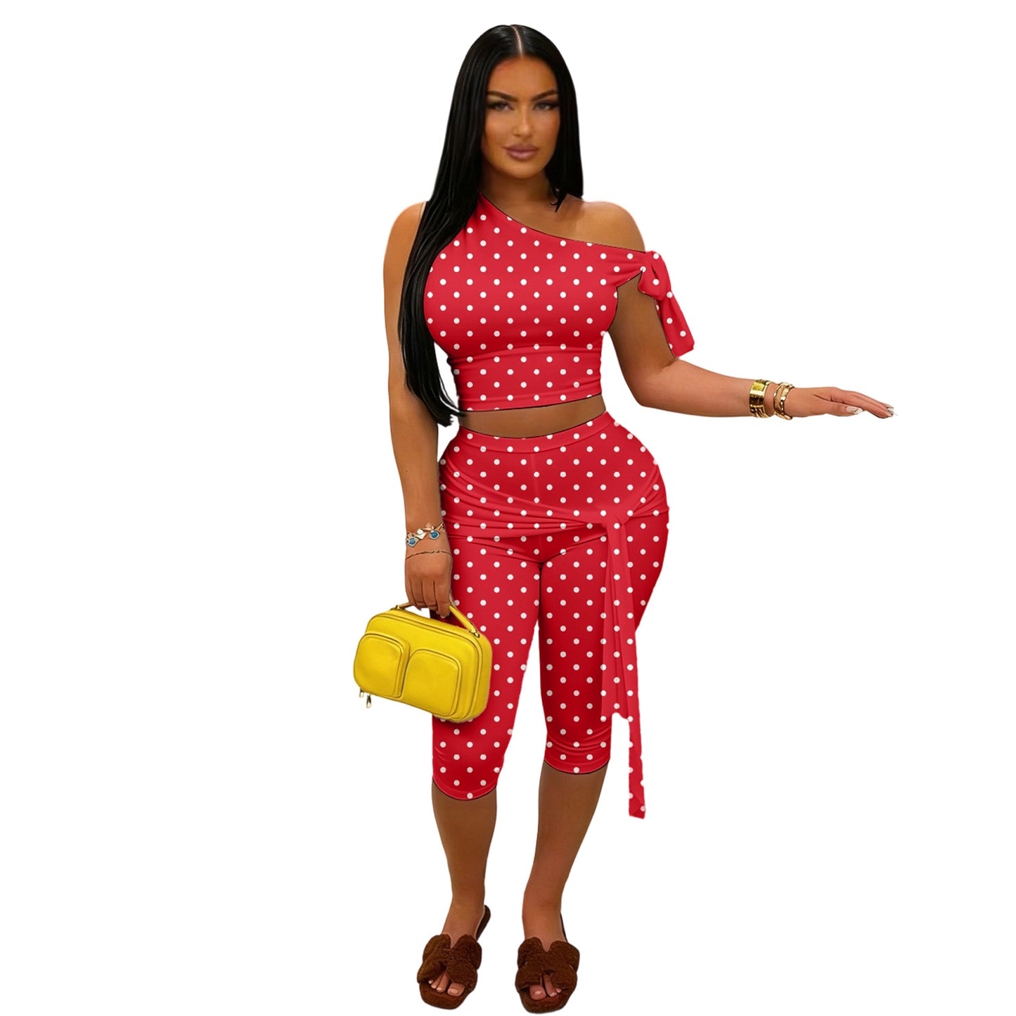 Fashion Casual Two-piece Set With A One-shoulder Strap Design