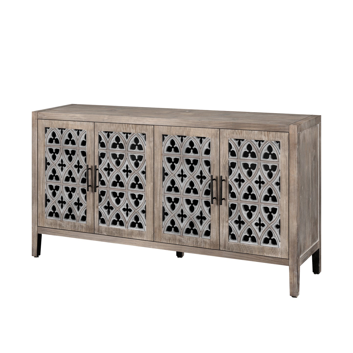 Hollow Four Door Antique Cabinet, American Country Style, Suitable For Living Room, TV Cabinet, Kitchen  Brown