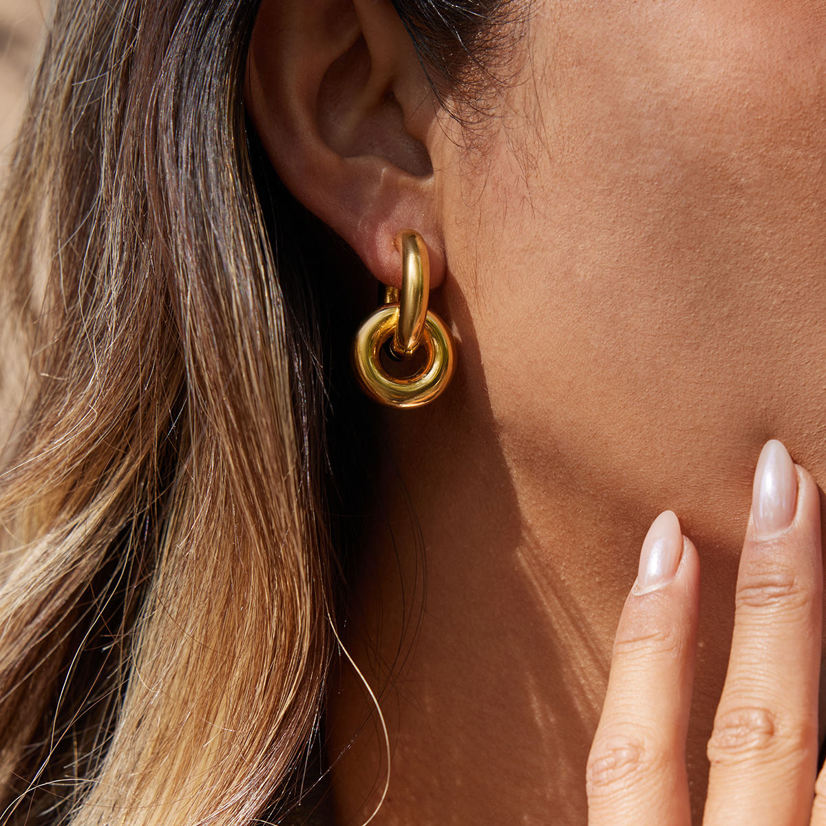 Stainless Steel Double-ring Earrings Light Luxury And High-end Autumnwinter Ear Accessories