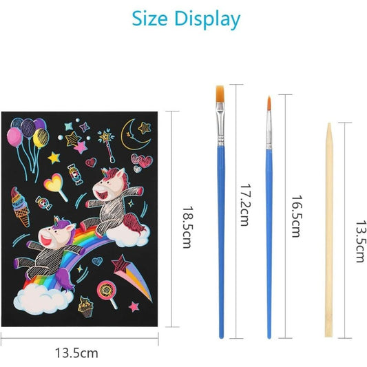 Unicorn Craft Set, 2 Magic Scratch Art Pictures + 4 Brushes, Creative Unicorn Craft Set For Birthdays, Summer, And Christmas—Party Supplies Set