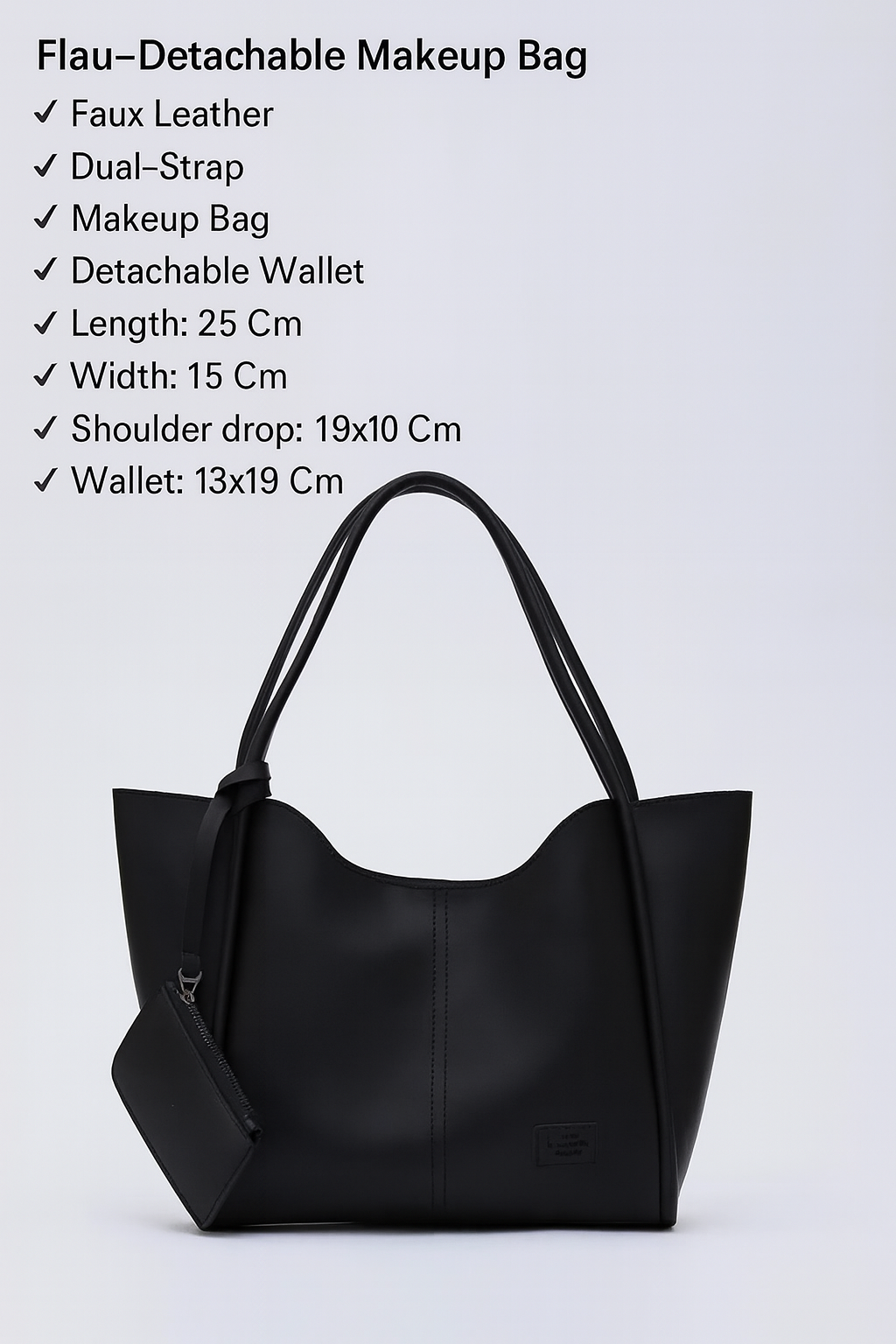 Black SHK108 Faux Leather Women Hand And Shoulder Bag With Wallet And Makeup Bag