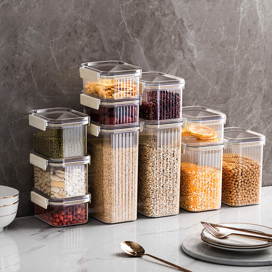 Black  White   Food Grade Clear Plastic Airtight Storage Containers, Square Thickened Jars With Lids For Grains, Cereal & Dry Food