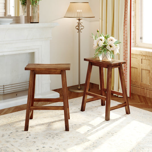 TOPMAx Farmhouse Rustic 2- Piece Counter Height Wood Kitchen Dining Stools For Small Places  Walnut