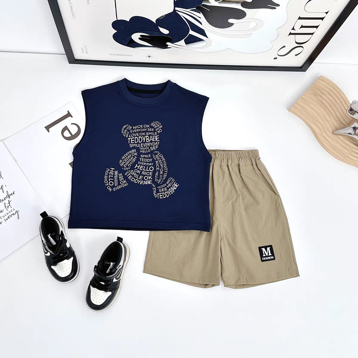Summer Korean-style Sleeveless Boys Cartoon Letter Vest