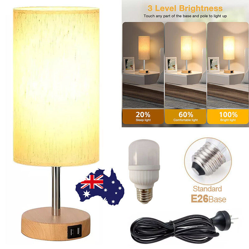 Bedside Lamp Touch Control Table Lamp With USB A Charging Ports 3-Way