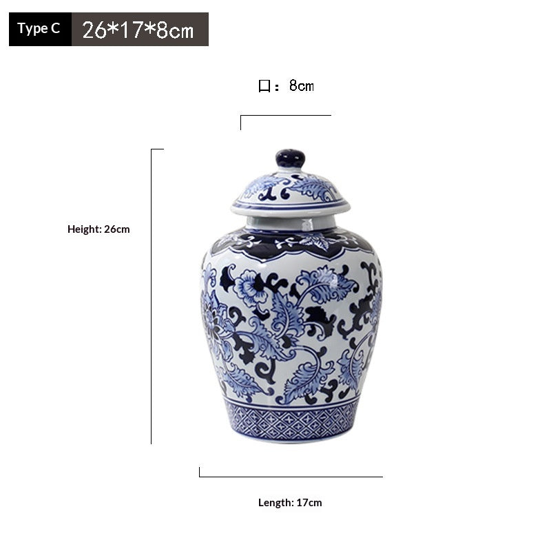 Blue-and-White Porcelain Ceramic Storage Jar Tea Caddy Ornament