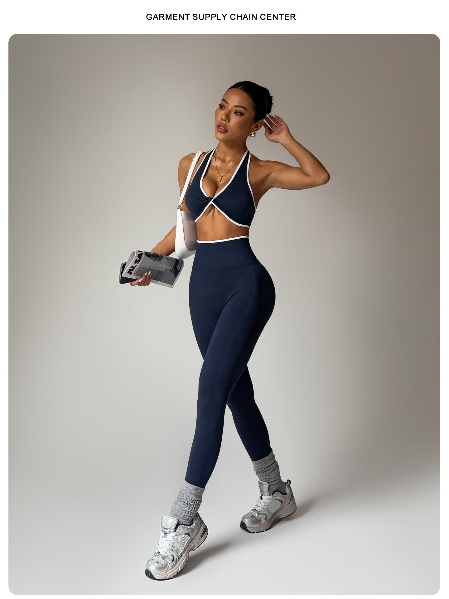 Seamless Color Block Yoga Outfit Set, Including Sports Bra And Long Pants For Fitness